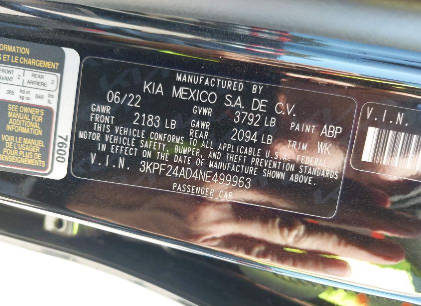 Photo 9 of 2022 Kia Forte FE (VIN 3KPF24AD4NE499963)