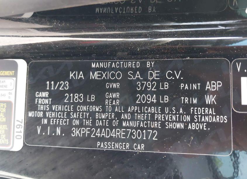 Photo 9 of 2024 Kia Forte LXS (VIN 3KPF24AD4RE730172)