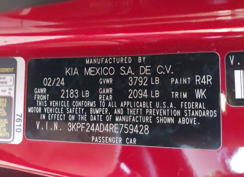 Photo 9 of 2024 Kia Forte LXS (VIN 3KPF24AD4RE759428)