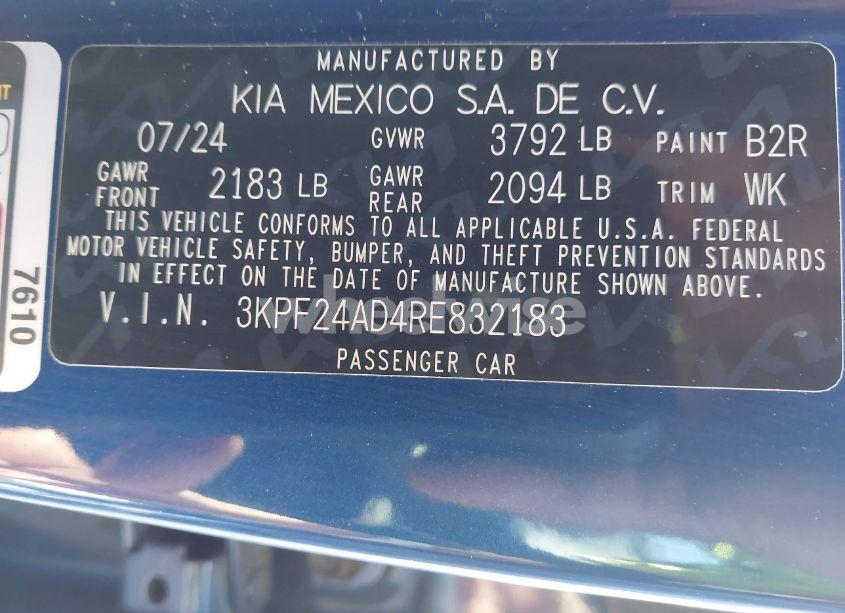 Photo 9 of 2024 Kia Forte LXS (VIN 3KPF24AD4RE832183)