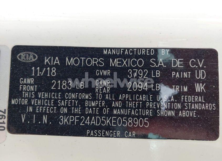 Photo 9 of 2019 Kia Forte FE/LX/LXS (VIN 3KPF24AD5KE058905)