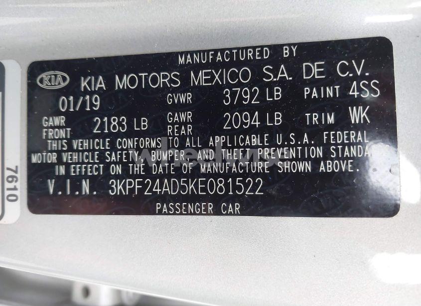 Photo 9 of 2019 Kia Forte LXS (VIN 3KPF24AD5KE081522)