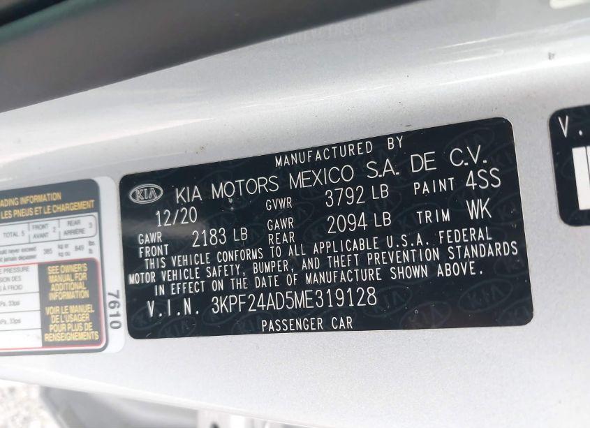 Photo 9 of 2021 Kia Forte LXS (VIN 3KPF24AD5ME319128)