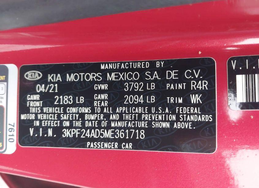 Photo 9 of 2021 Kia Forte LXS (VIN 3KPF24AD5ME361718)