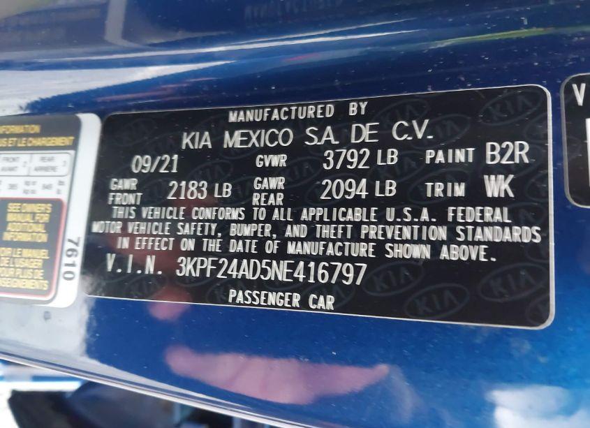 Photo 9 of 2022 Kia Forte LXS (VIN 3KPF24AD5NE416797)