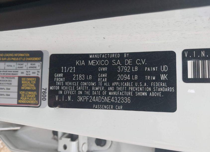 Photo 9 of 2022 Kia Forte FE (VIN 3KPF24AD5NE432336)