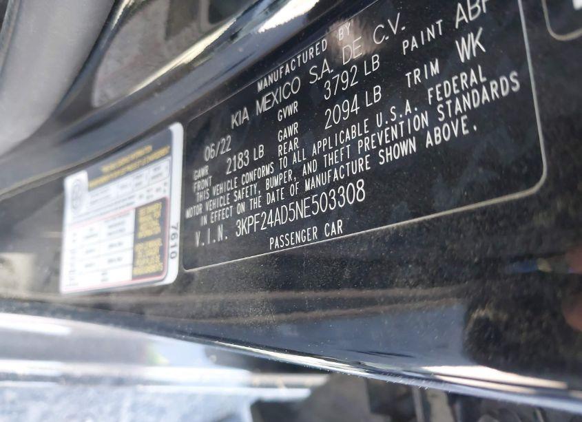 Photo 9 of 2022 Kia Forte FE/LXS (VIN 3KPF24AD5NE503308)