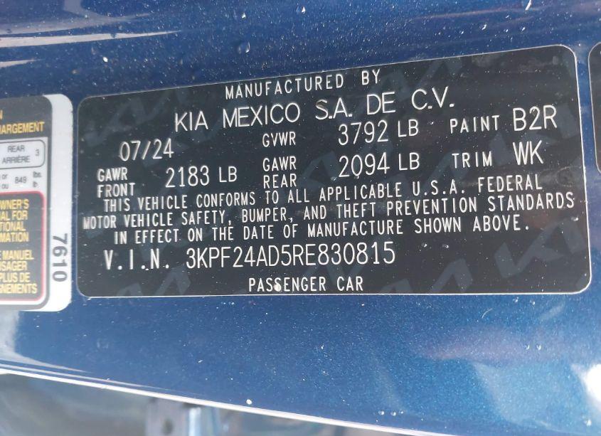 Photo 9 of 2024 Kia Forte LXS (VIN 3KPF24AD5RE830815)