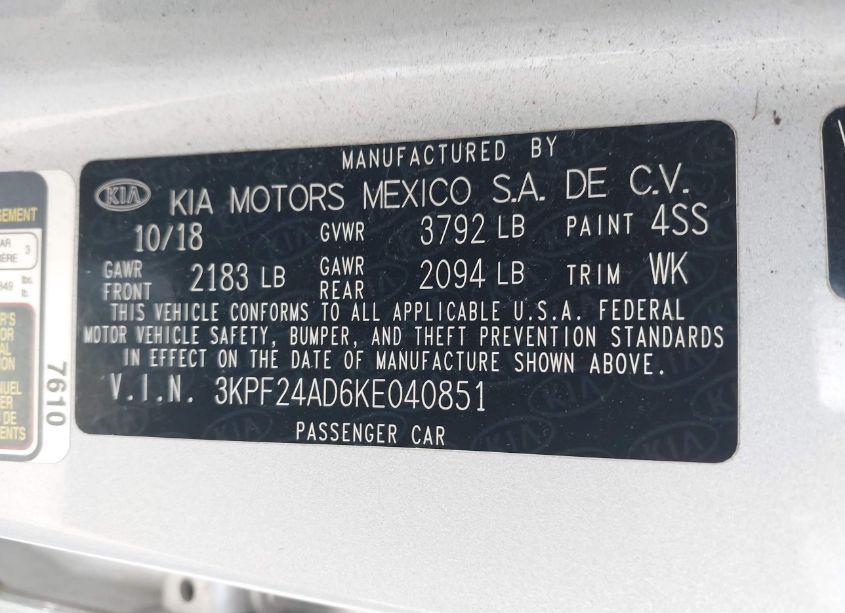 Photo 9 of 2019 Kia Forte LXS (VIN 3KPF24AD6KE040851)