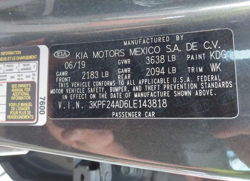 Photo 9 of 2020 Kia Forte FE (VIN 3KPF24AD6LE143818)