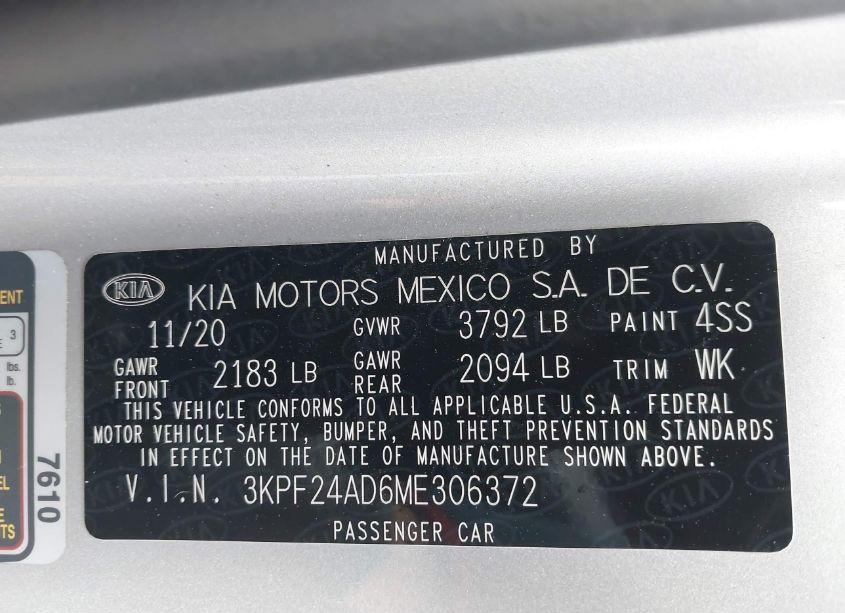 Photo 9 of 2021 Kia Forte LXS (VIN 3KPF24AD6ME306372)