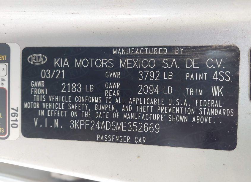 Photo 9 of 2021 Kia Forte LXS (VIN 3KPF24AD6ME352669)