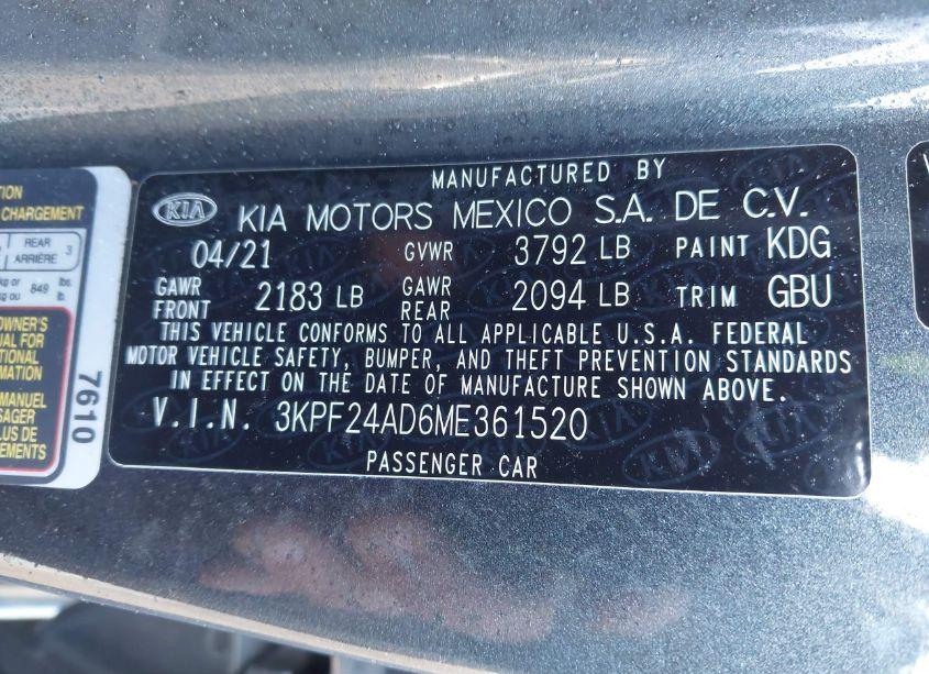 Photo 9 of 2021 Kia Forte LXS (VIN 3KPF24AD6ME361520)