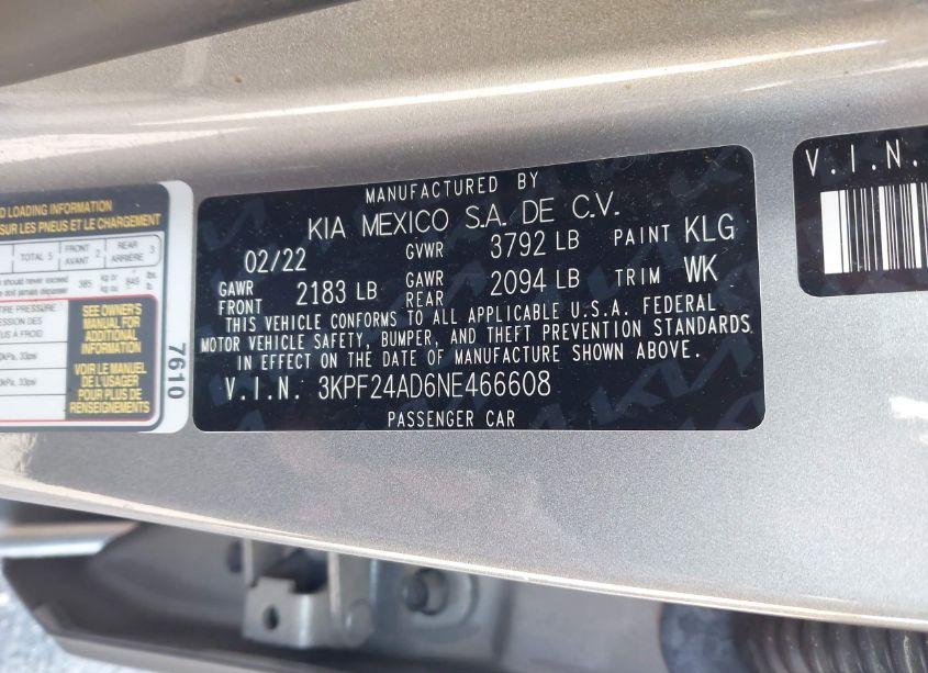 Photo 8 of 2022 Kia Forte LXS (VIN 3KPF24AD6NE466608)