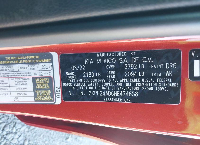 Photo 9 of 2022 Kia Forte LXS (VIN 3KPF24AD6NE474658)