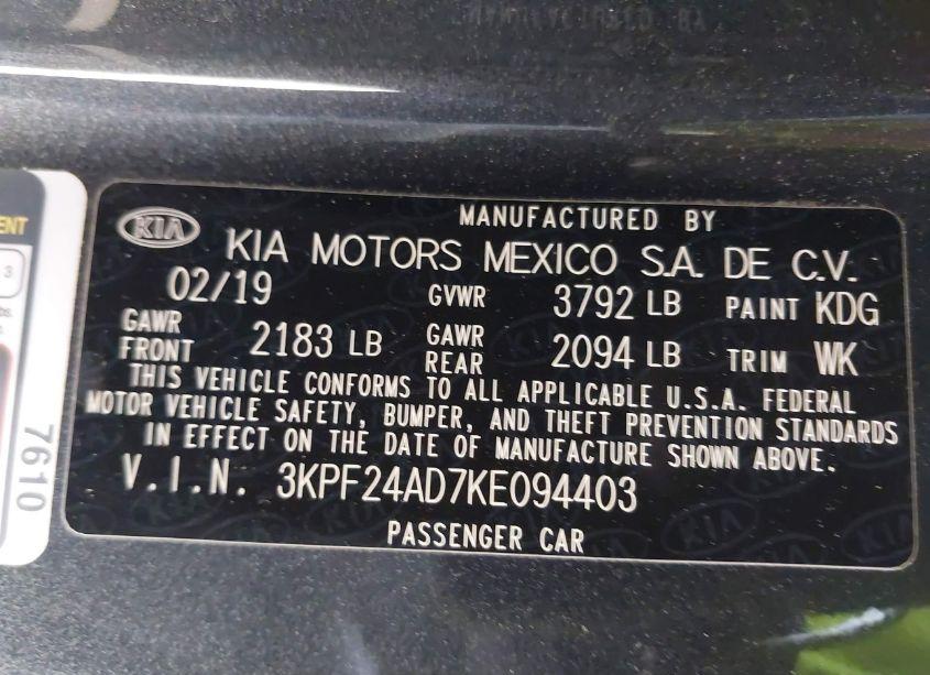 Photo 9 of 2019 Kia Forte LXS (VIN 3KPF24AD7KE094403)