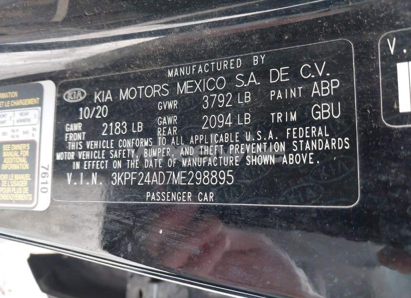 Photo 9 of 2021 Kia Forte LXS (VIN 3KPF24AD7ME298895)