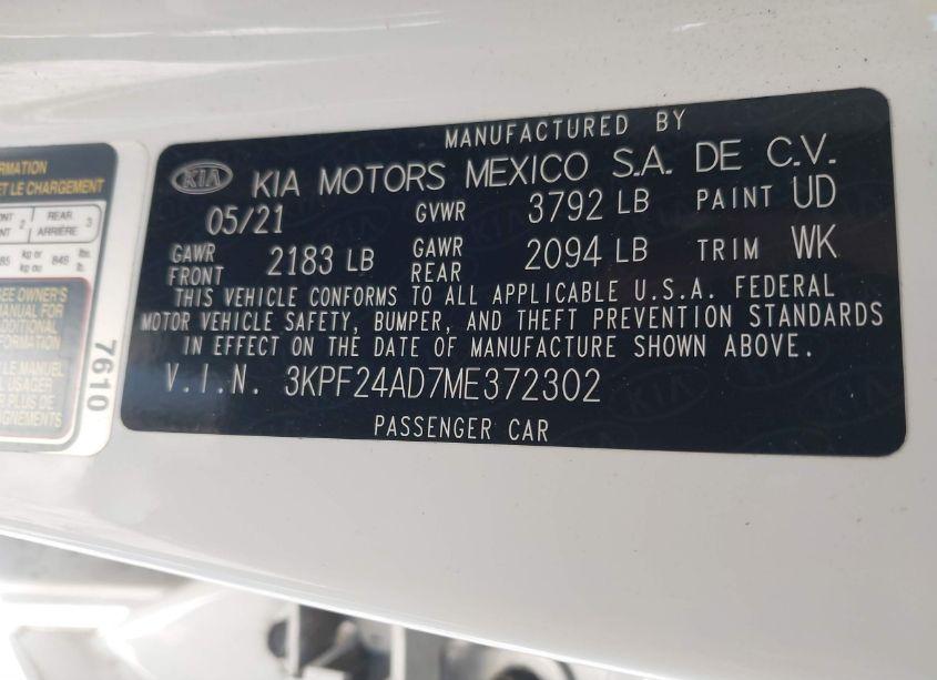 Photo 9 of 2021 Kia Forte LXS (VIN 3KPF24AD7ME372302)