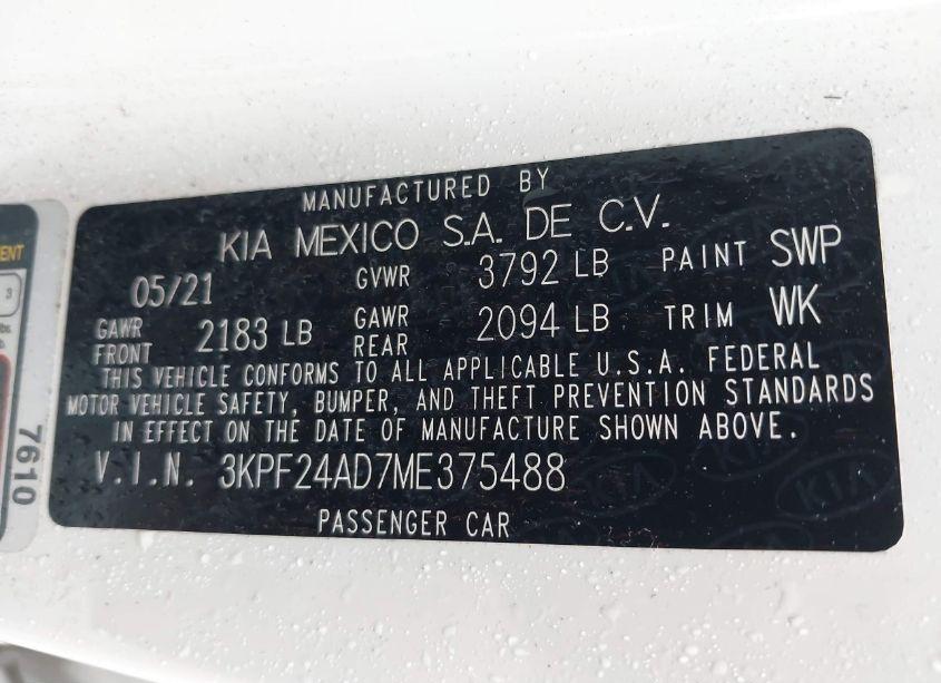 Photo 9 of 2021 Kia Forte LXS (VIN 3KPF24AD7ME375488)