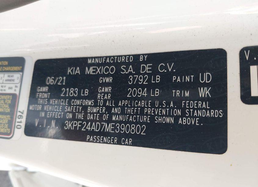 Photo 9 of 2021 Kia Forte LXS (VIN 3KPF24AD7ME390802)