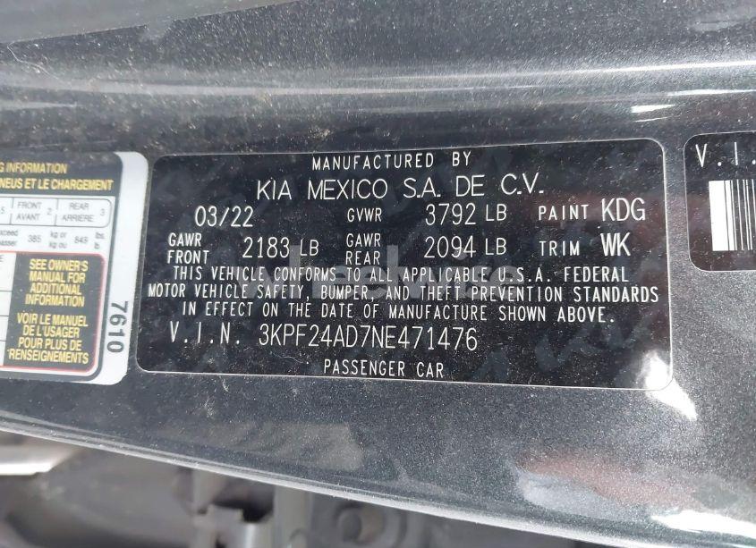 Photo 9 of 2022 Kia Forte LXS (VIN 3KPF24AD7NE471476)