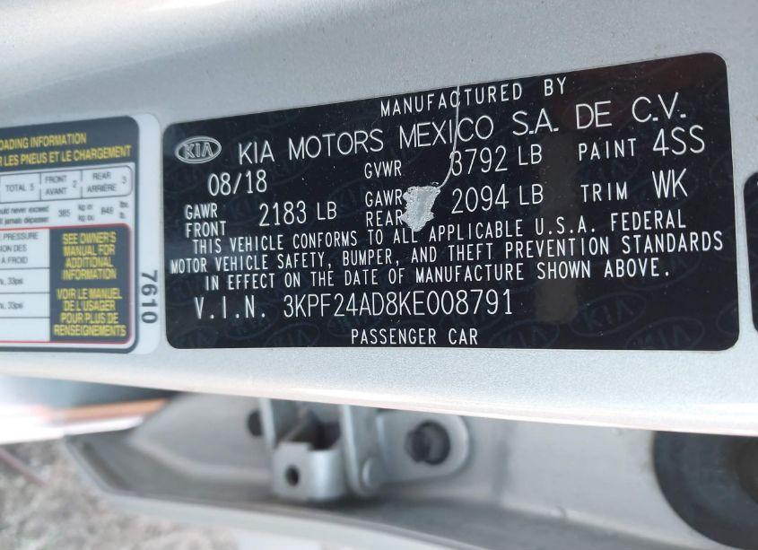 Photo 9 of 2019 Kia Forte LXS (VIN 3KPF24AD8KE008791)