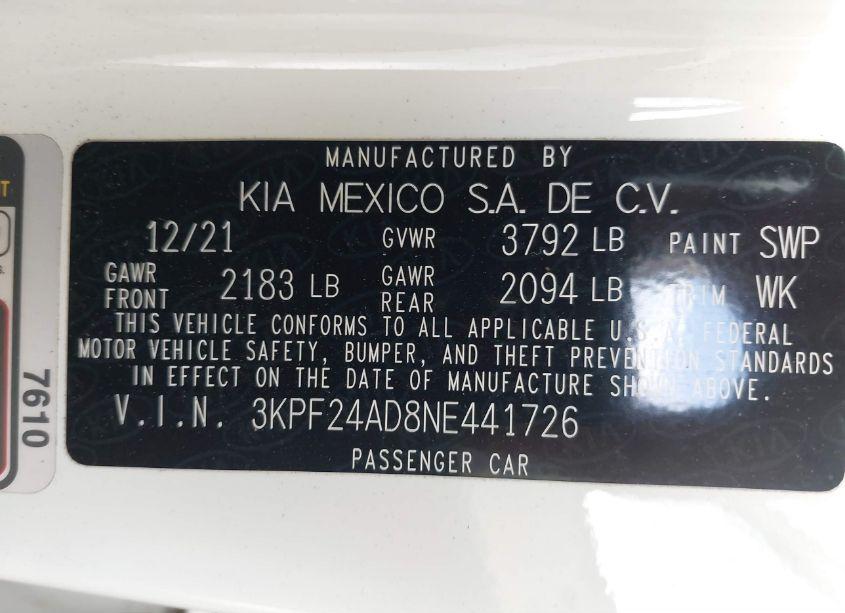 Photo 9 of 2022 Kia Forte LXS (VIN 3KPF24AD8NE441726)