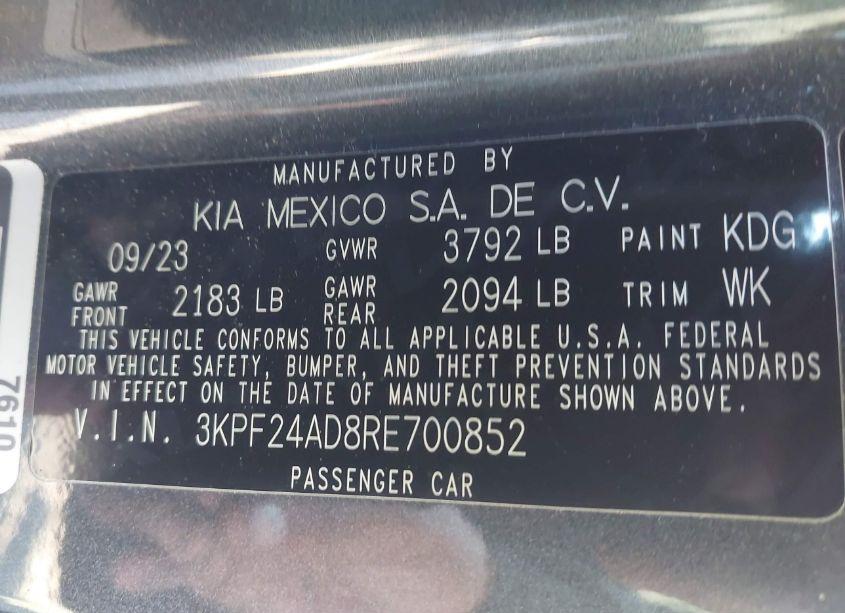 Photo 9 of 2024 Kia Forte LXS (VIN 3KPF24AD8RE700852)