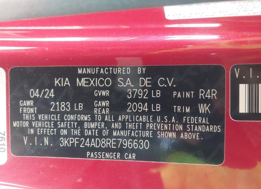 Photo 9 of 2024 Kia Forte LXS (VIN 3KPF24AD8RE796630)