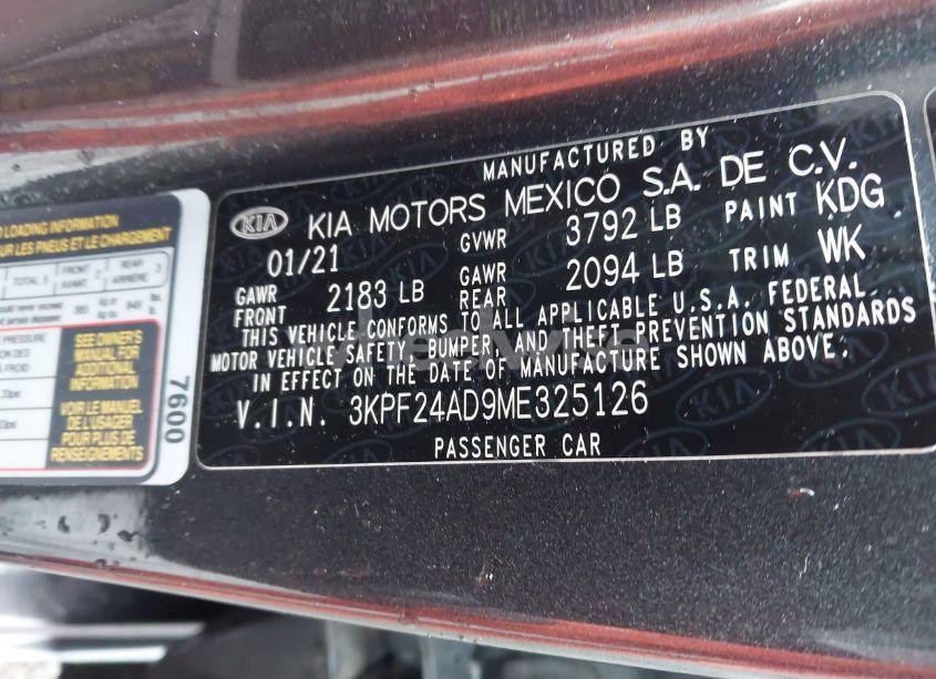 Photo 9 of 2021 Kia Forte FE (VIN 3KPF24AD9ME325126)