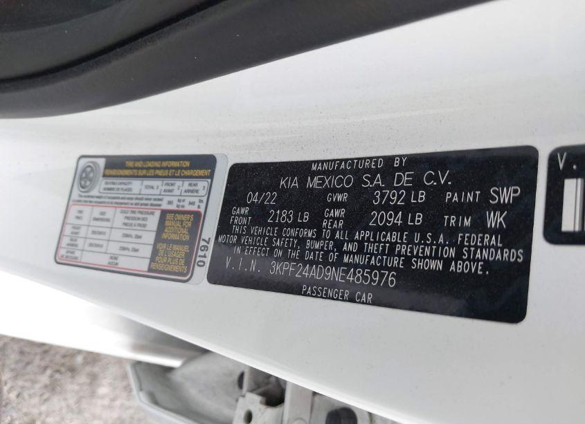 Photo 9 of 2022 Kia Forte LXS (VIN 3KPF24AD9NE485976)