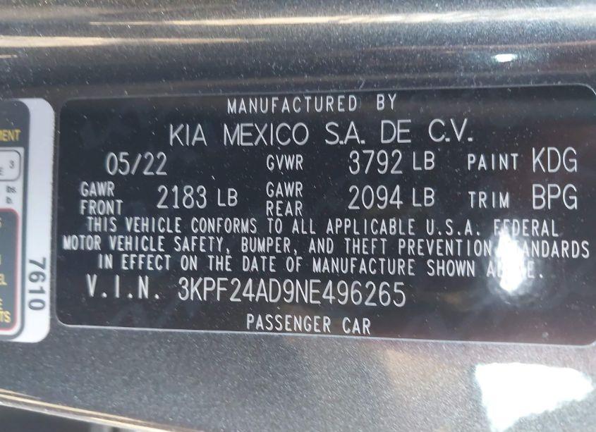 Photo 9 of 2022 Kia Forte LXS (VIN 3KPF24AD9NE496265)