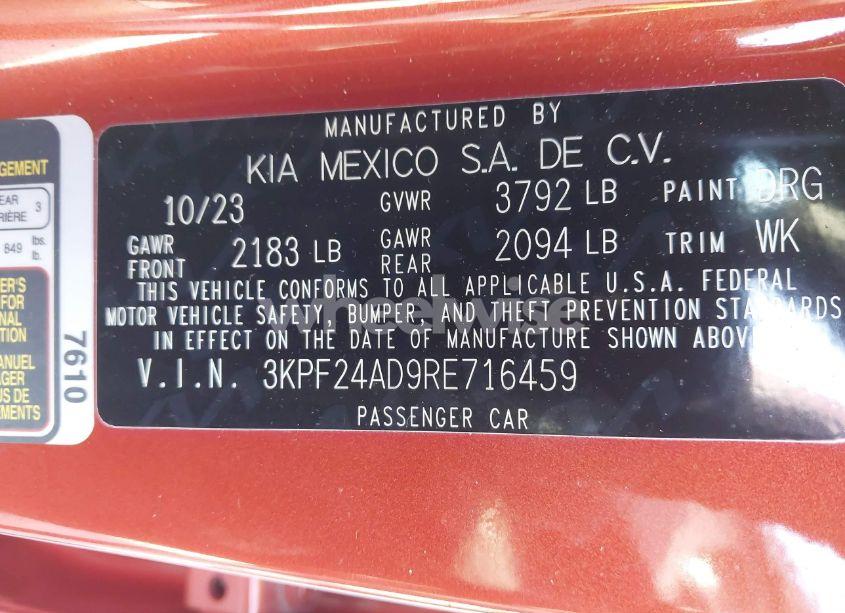 Photo 9 of 2024 Kia Forte LXS (VIN 3KPF24AD9RE716459)