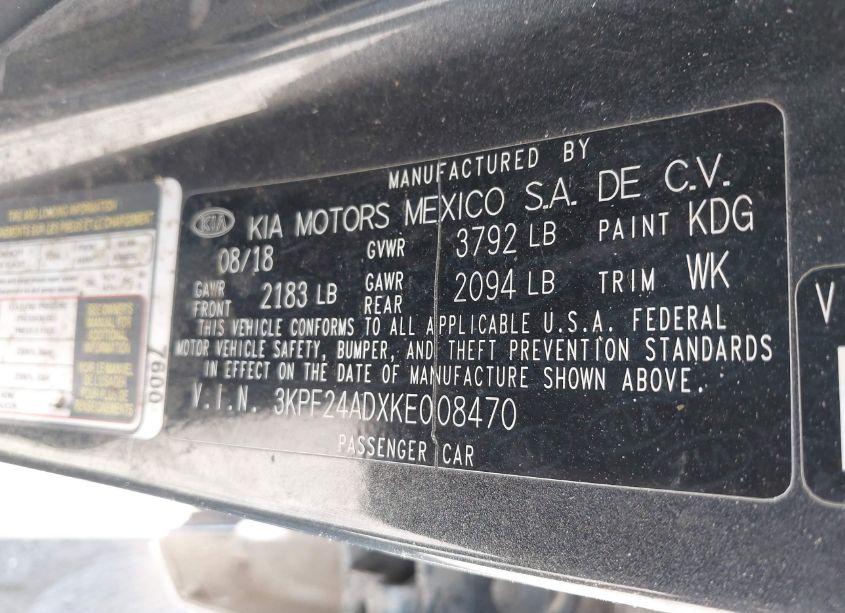 Photo 9 of 2019 Kia Forte FE (VIN 3KPF24ADXKE008470)