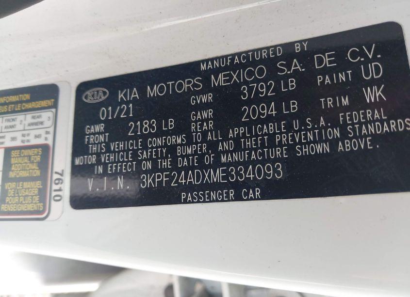 Photo 9 of 2021 Kia Forte LXS (VIN 3KPF24ADXME334093)