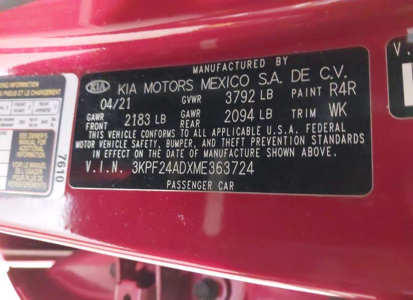 Photo 9 of 2021 Kia Forte LXS (VIN 3KPF24ADXME363724)