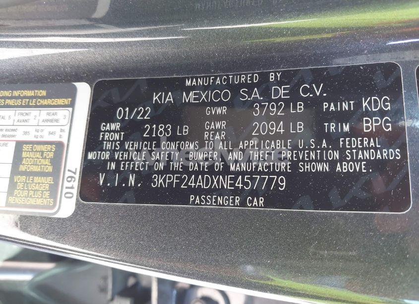 Photo 9 of 2022 Kia Forte FE/LXS (VIN 3KPF24ADXNE457779)