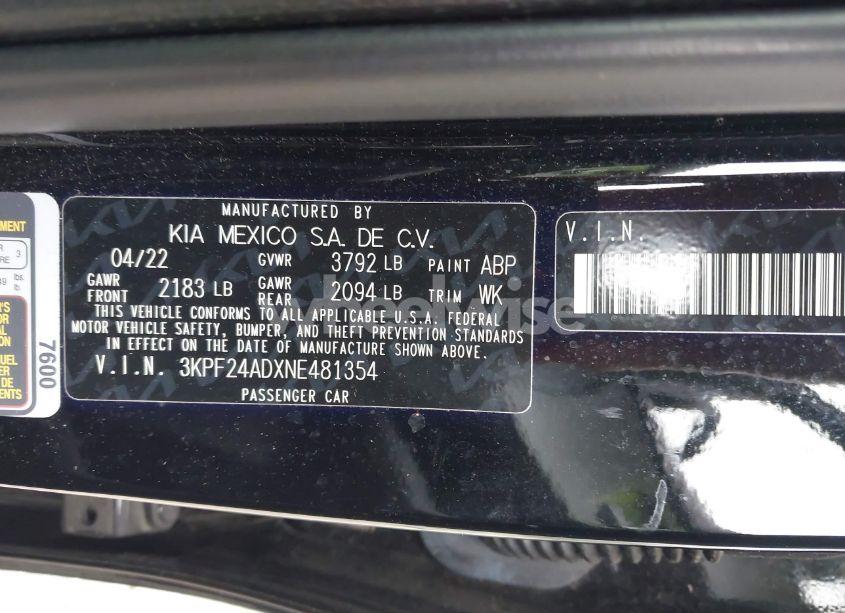 Photo 9 of 2022 Kia Forte FE (VIN 3KPF24ADXNE481354)