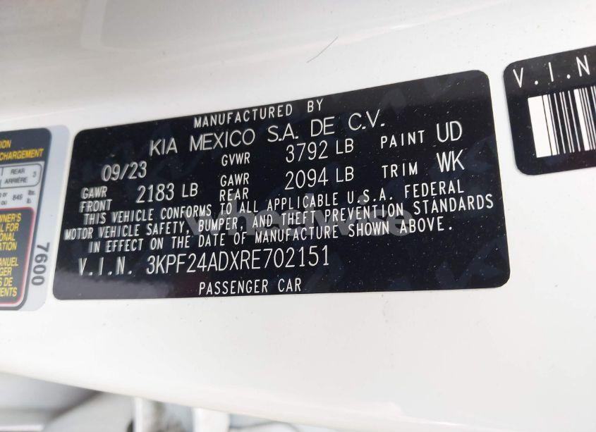 Photo 9 of 2024 Kia Forte LX (VIN 3KPF24ADXRE702151)