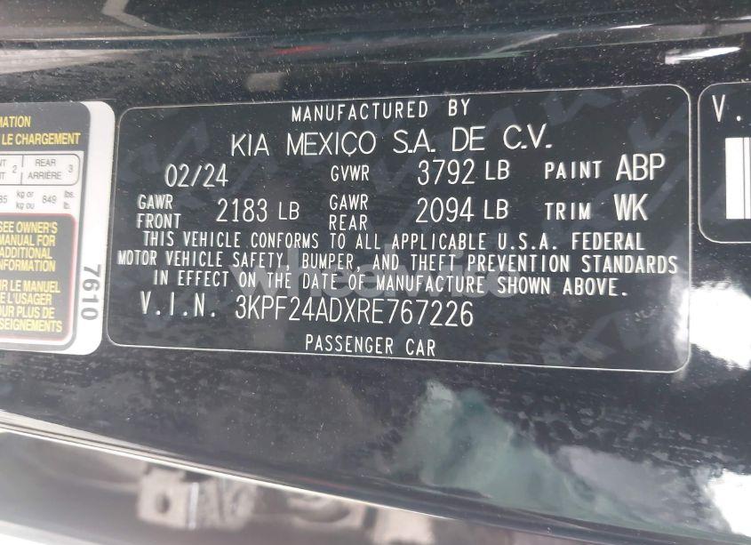 Photo 9 of 2024 Kia Forte LXS (VIN 3KPF24ADXRE767226)