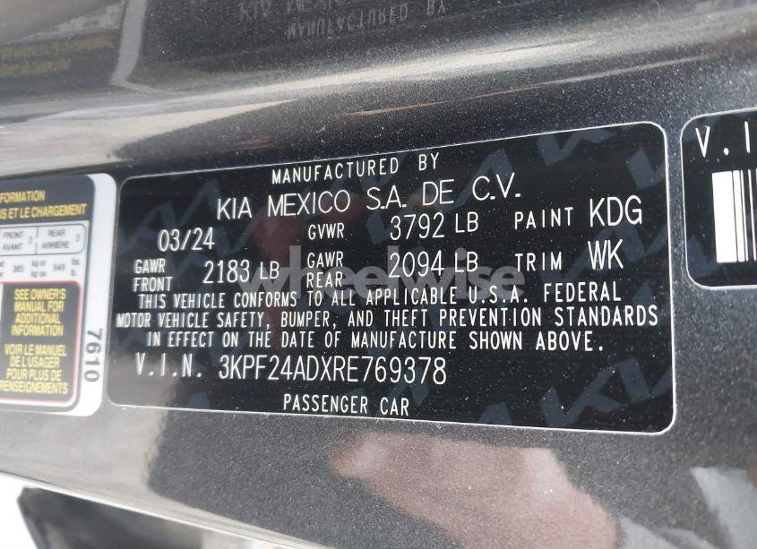 Photo 9 of 2024 Kia Forte LXS (VIN 3KPF24ADXRE769378)