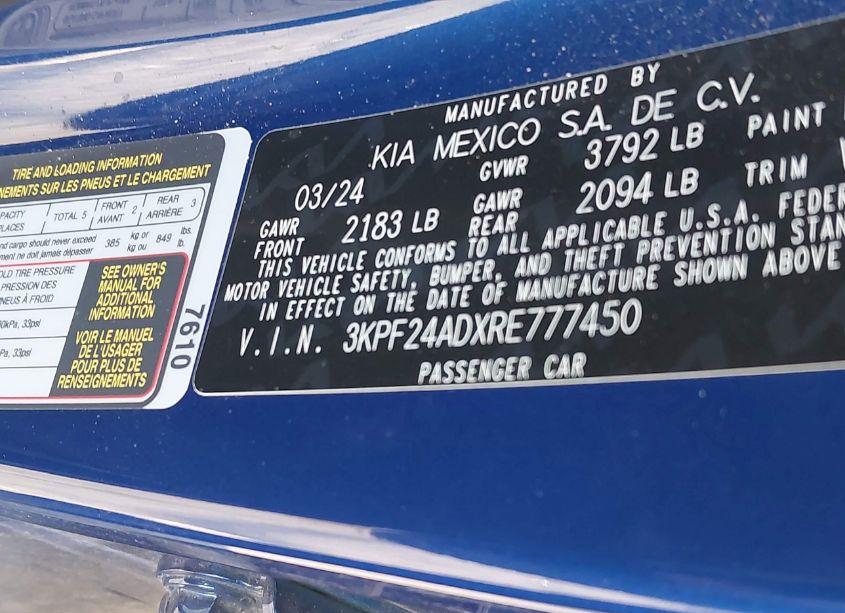 Photo 9 of 2024 Kia Forte LXS (VIN 3KPF24ADXRE777450)