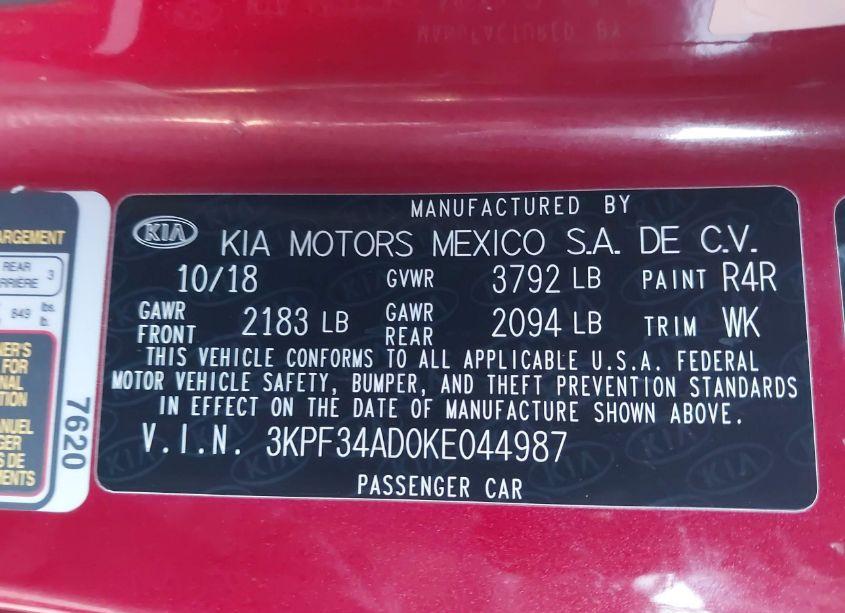 Photo 9 of 2019 Kia Forte S (VIN 3KPF34AD0KE044987)