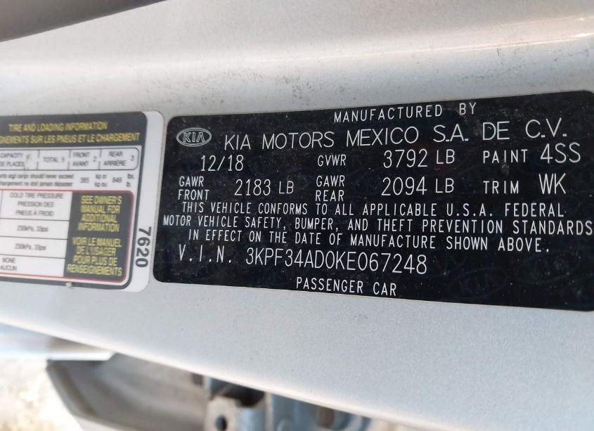 Photo 9 of 2019 Kia Forte S (VIN 3KPF34AD0KE067248)