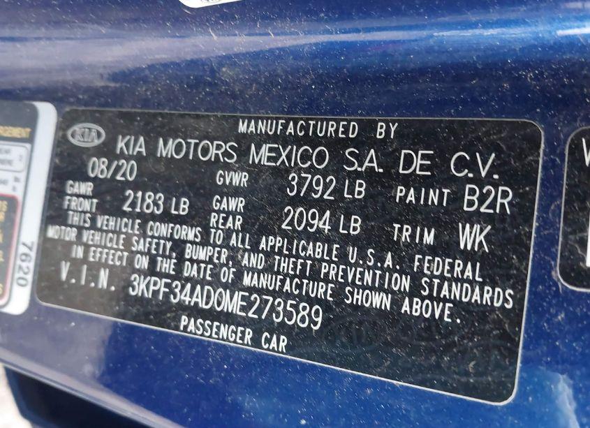 Photo 9 of 2021 Kia Forte GT-LINE (VIN 3KPF34AD0ME273589)