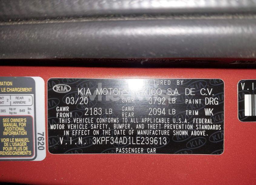 Photo 9 of 2020 Kia Forte GT-LINE (VIN 3KPF34AD1LE239613)