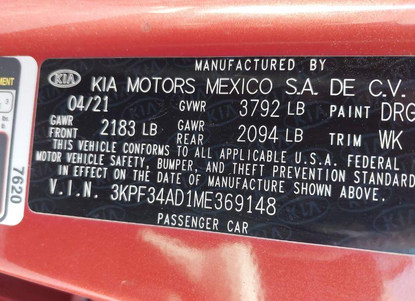 Photo 9 of 2021 Kia Forte GT-LINE (VIN 3KPF34AD1ME369148)