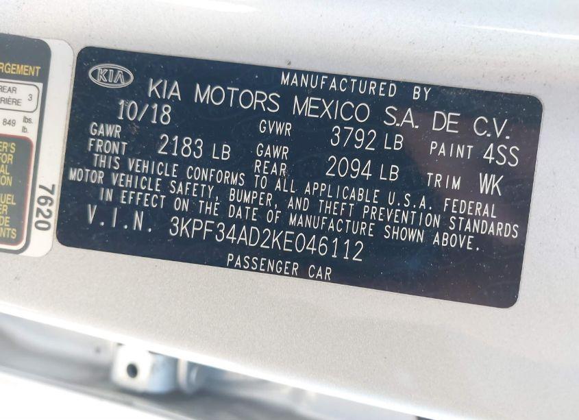Photo 9 of 2019 Kia Forte S (VIN 3KPF34AD2KE046112)