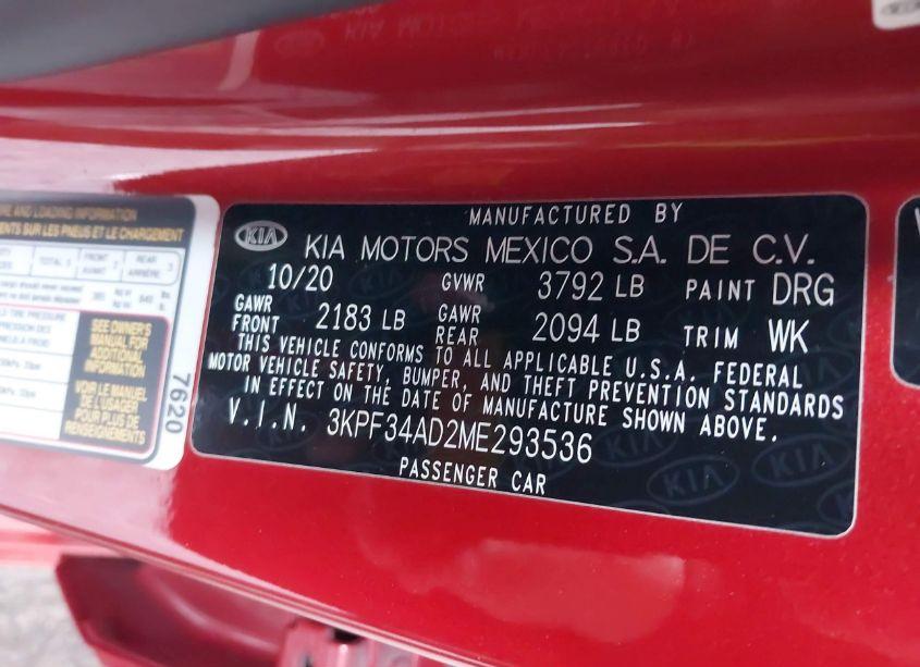 Photo 9 of 2021 Kia Forte GT-LINE (VIN 3KPF34AD2ME293536)