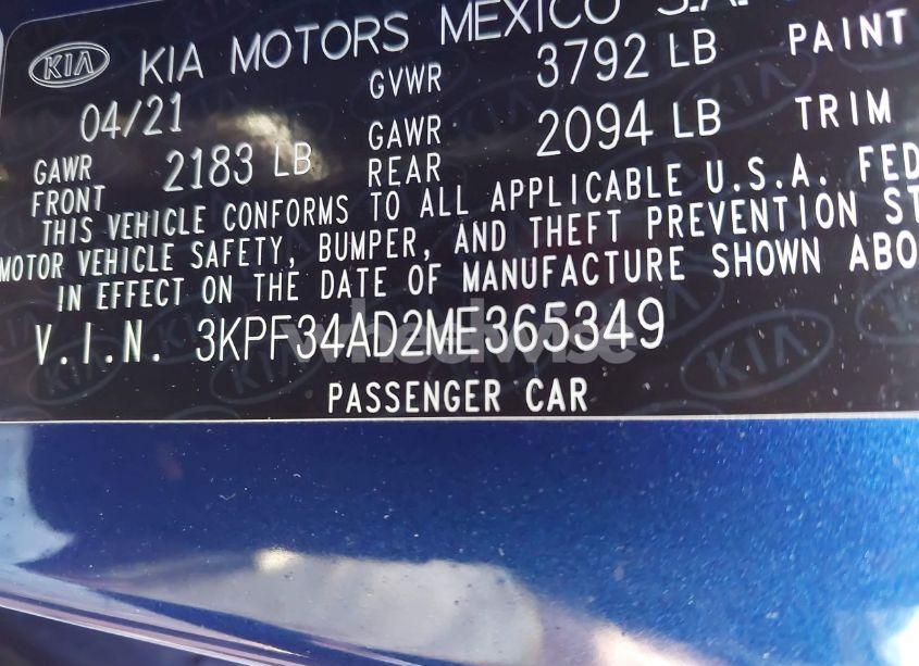 Photo 9 of 2021 Kia Forte GT-LINE (VIN 3KPF34AD2ME365349)
